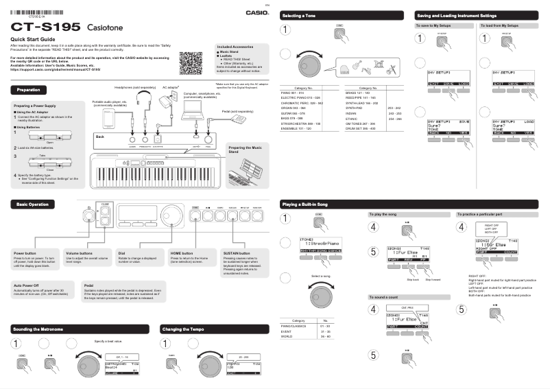 Page 1 de la notice Guide de démarrage rapide Casio CT-S195