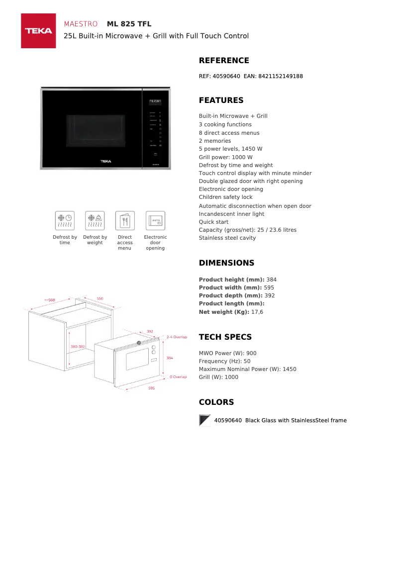 Page 1 de la notice Fiche technique Teka ML 825 TFL