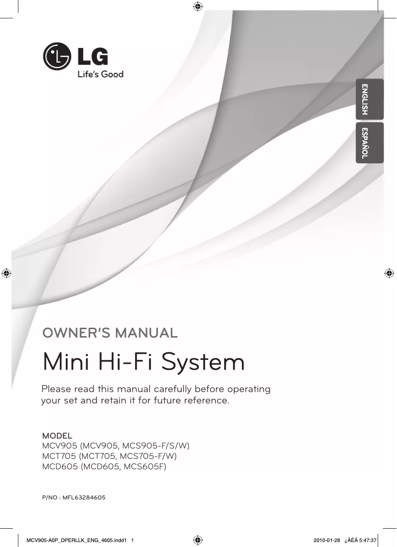 Page 1 de la notice Manuel utilisateur LG MCT705