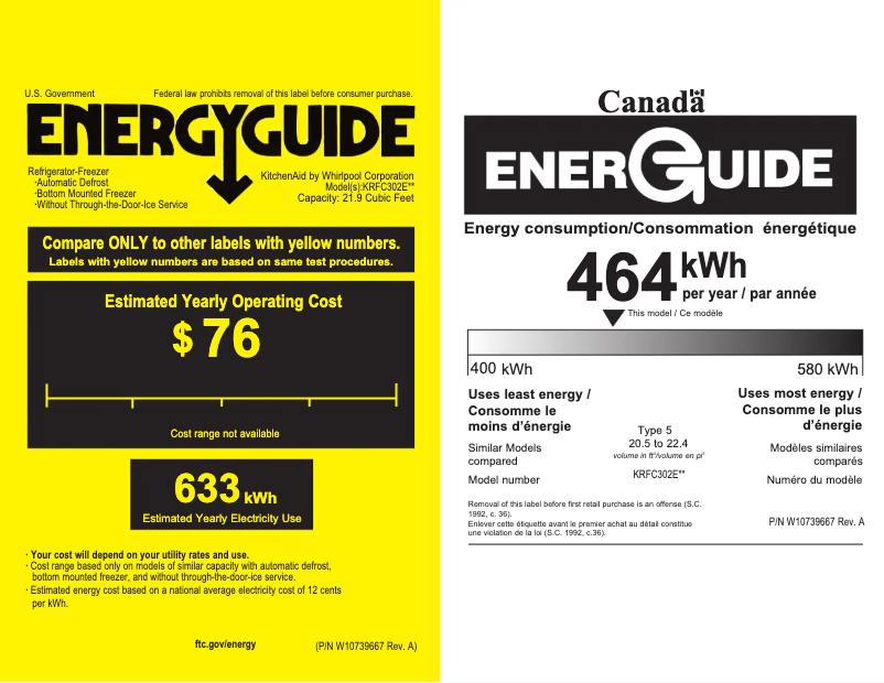 Página 1 del manual Etiqueta energética KitchenAid KRFC302ESS