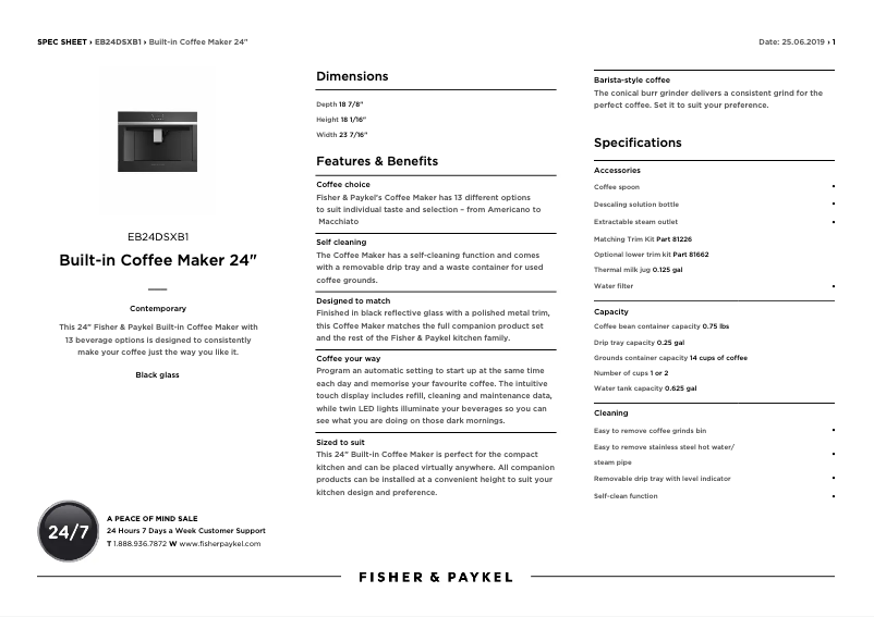 Page 1 de la notice Fiche technique Fisher & Paykel EB24DSXB1