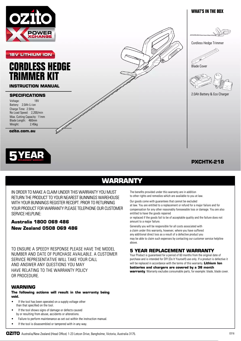 Image de la première page du manuel de l'appareil PXCHTK-218