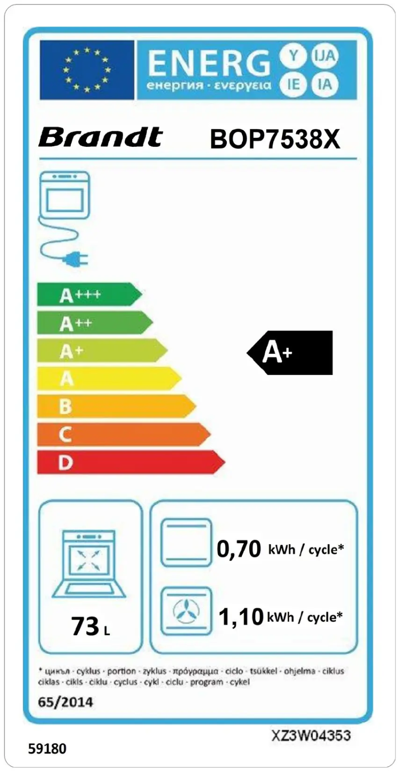 Page 1 de la notice Label énergétique Brandt BOP7538X