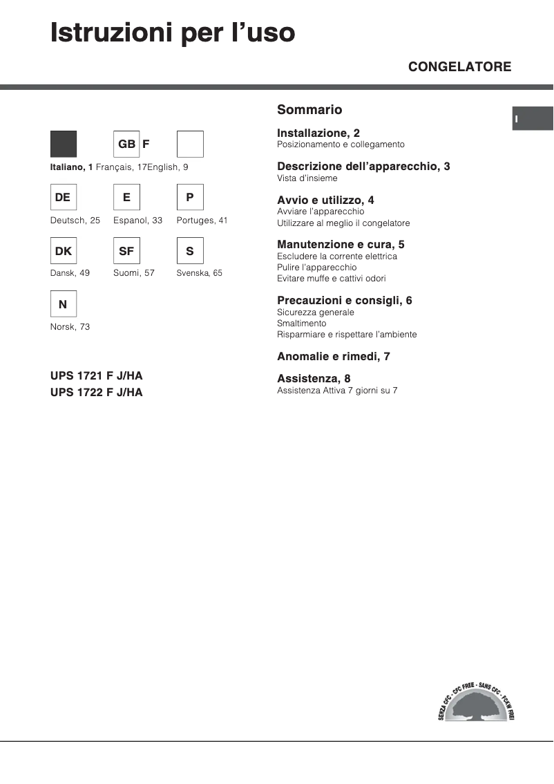 Page 1 de la notice Manuel utilisateur Hotpoint UPS 1722 F J_HA