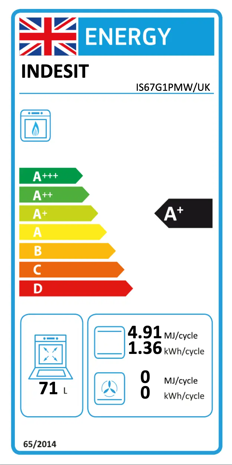 Page n°1 - Label énergétique Indesit IS67G1PMW/UK