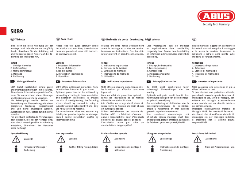 Página 1 del manual Manual de instrucciones Abus SK89