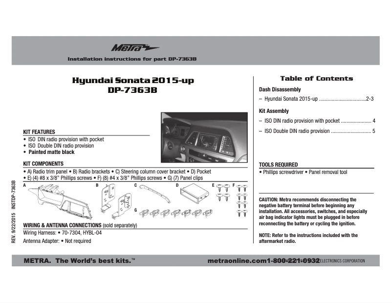 Page 1 de la notice Manuel utilisateur Metra DP-7363B