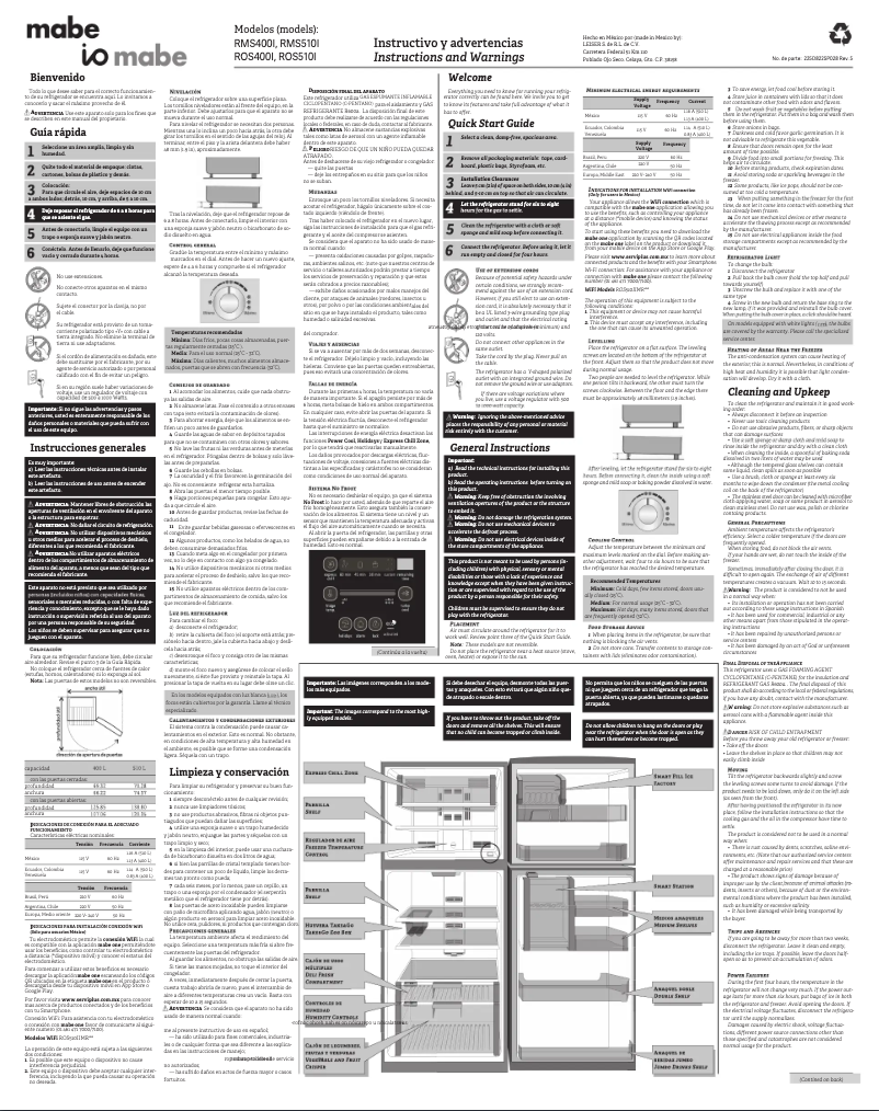 Page n°1 - Manuel utilisateur Mabe RMS510ICMRX0