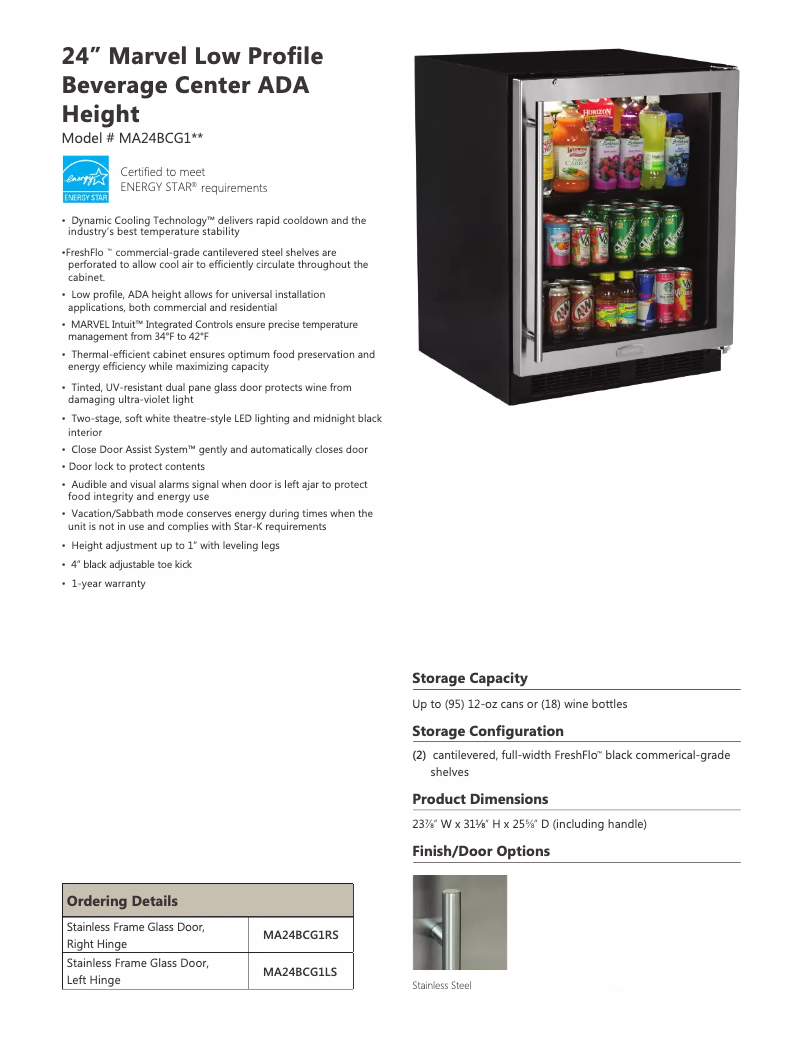 Page 1 de la notice Fiche technique Marvel MA24BCG1LS