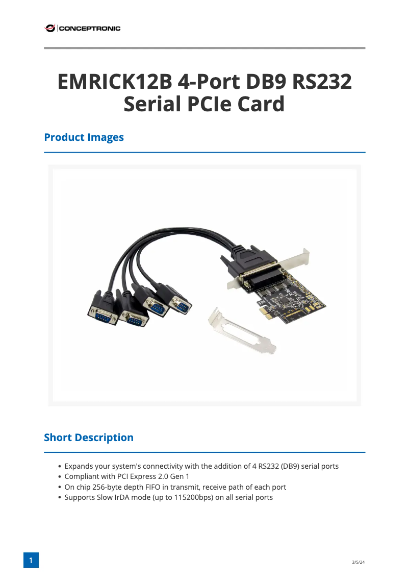 Page 1 de la notice Fiche technique Conceptronic EMRICK12B