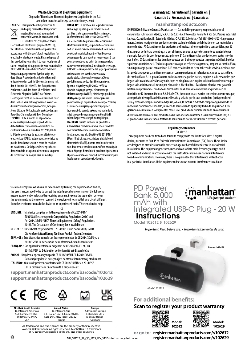 Page 1 de la notice Manuel utilisateur Manhattan 102612