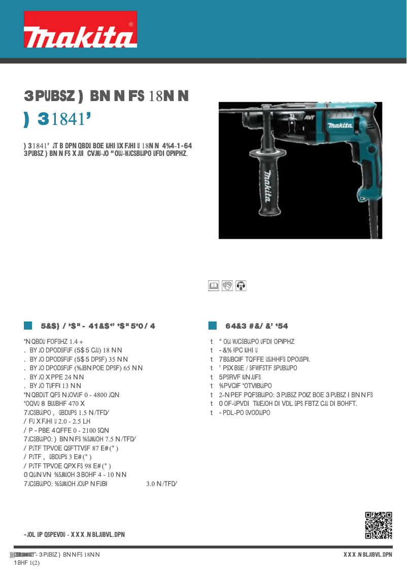 Page 1 de la notice Fiche technique Makita HR1841F