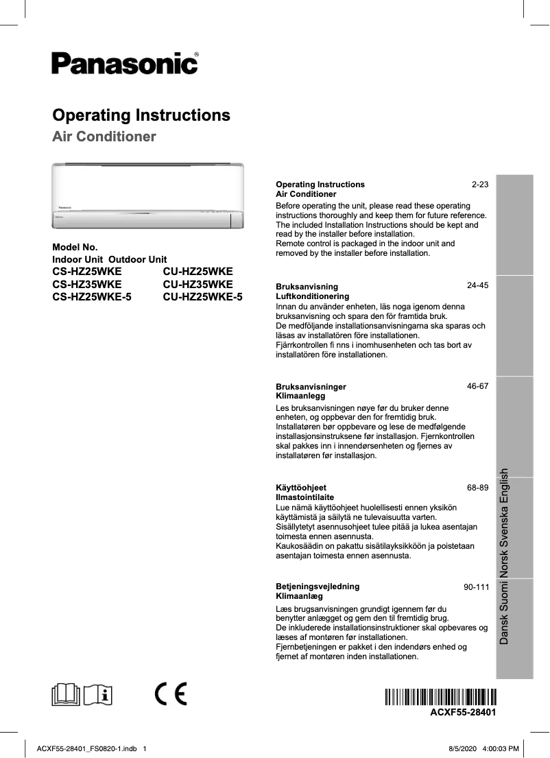 Page 1 de la notice Manuel utilisateur Panasonic CU-HZ35WKE