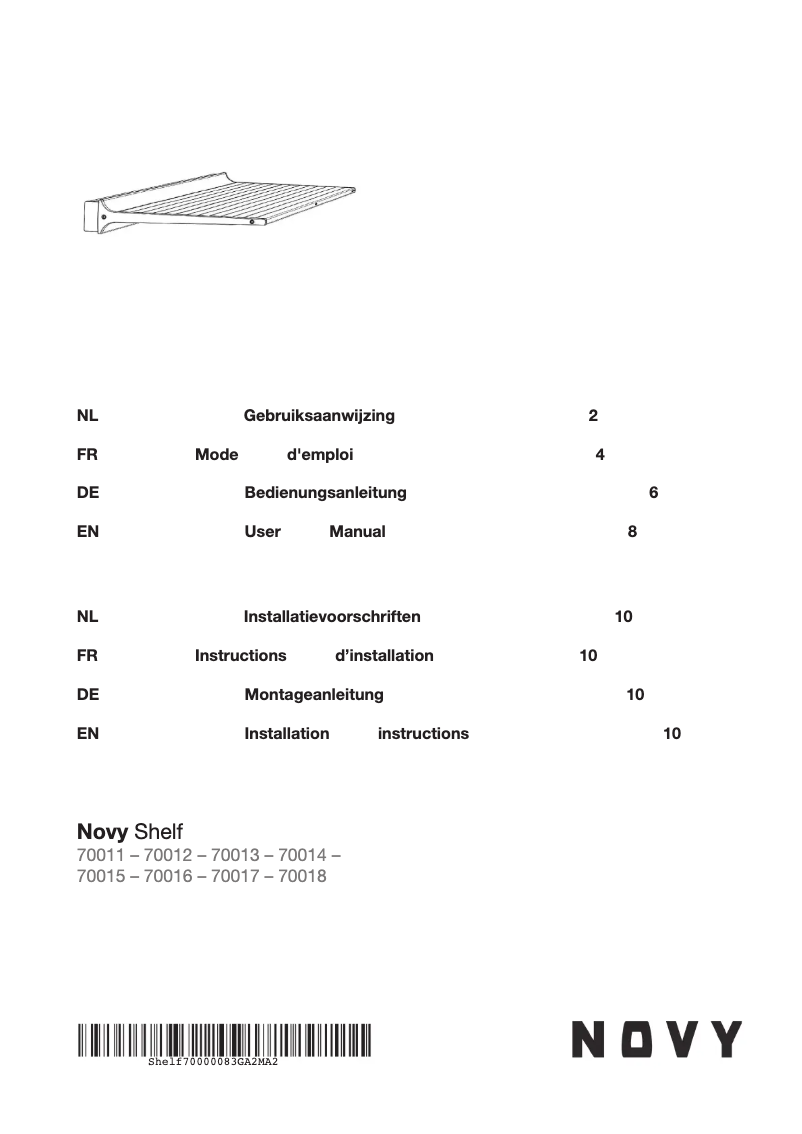 Page n°1 - Manuel utilisateur Novy Shelf 70013