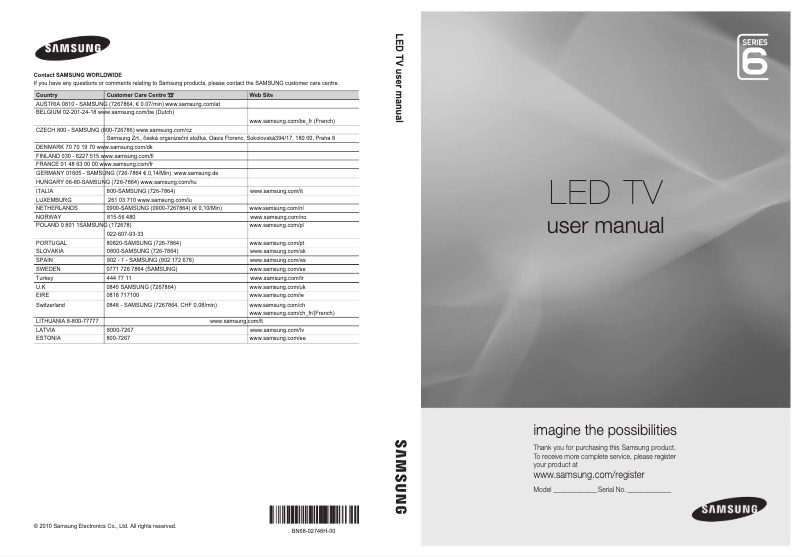 Page 1 de la notice Manuel utilisateur Samsung UE46C6000URP