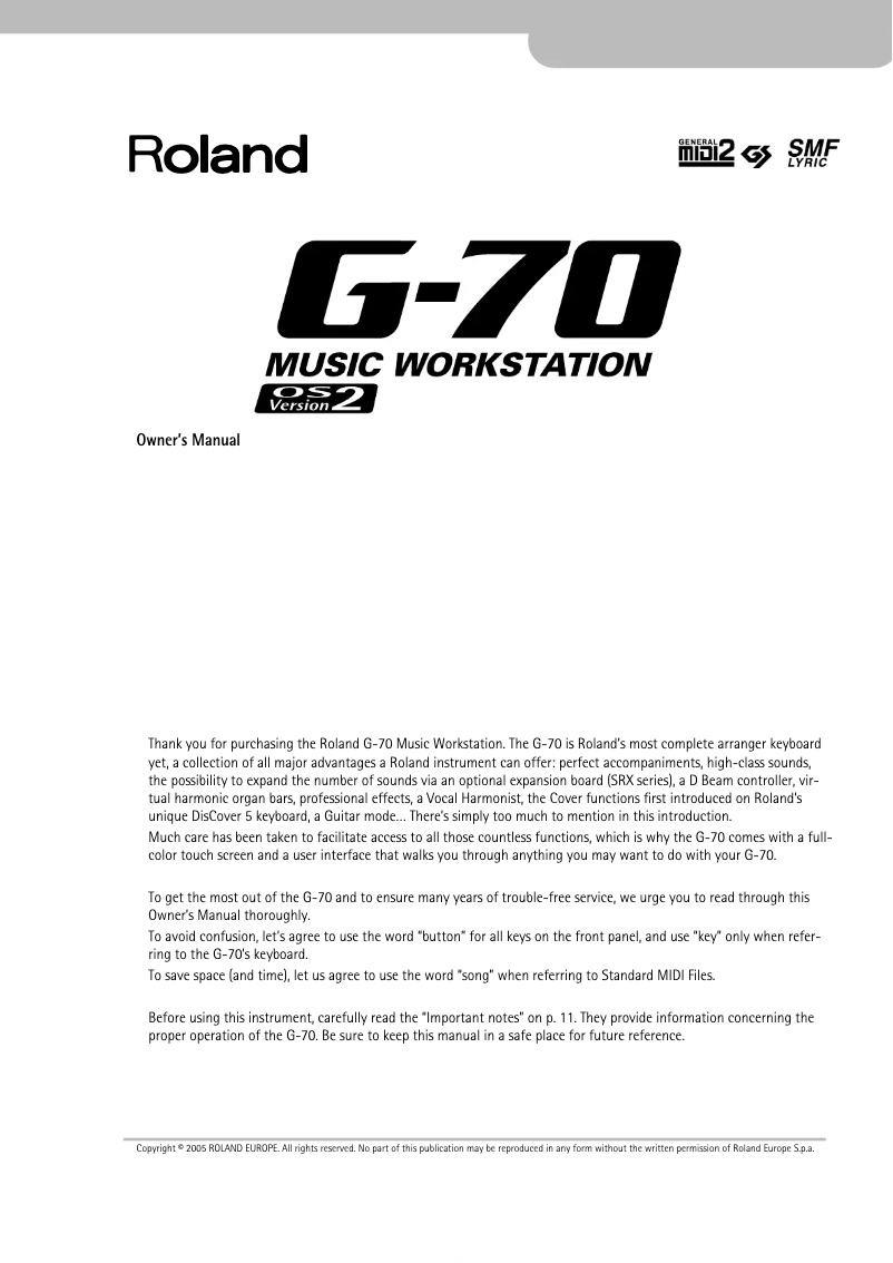 Page n°1 - Manuel utilisateur Roland G-70