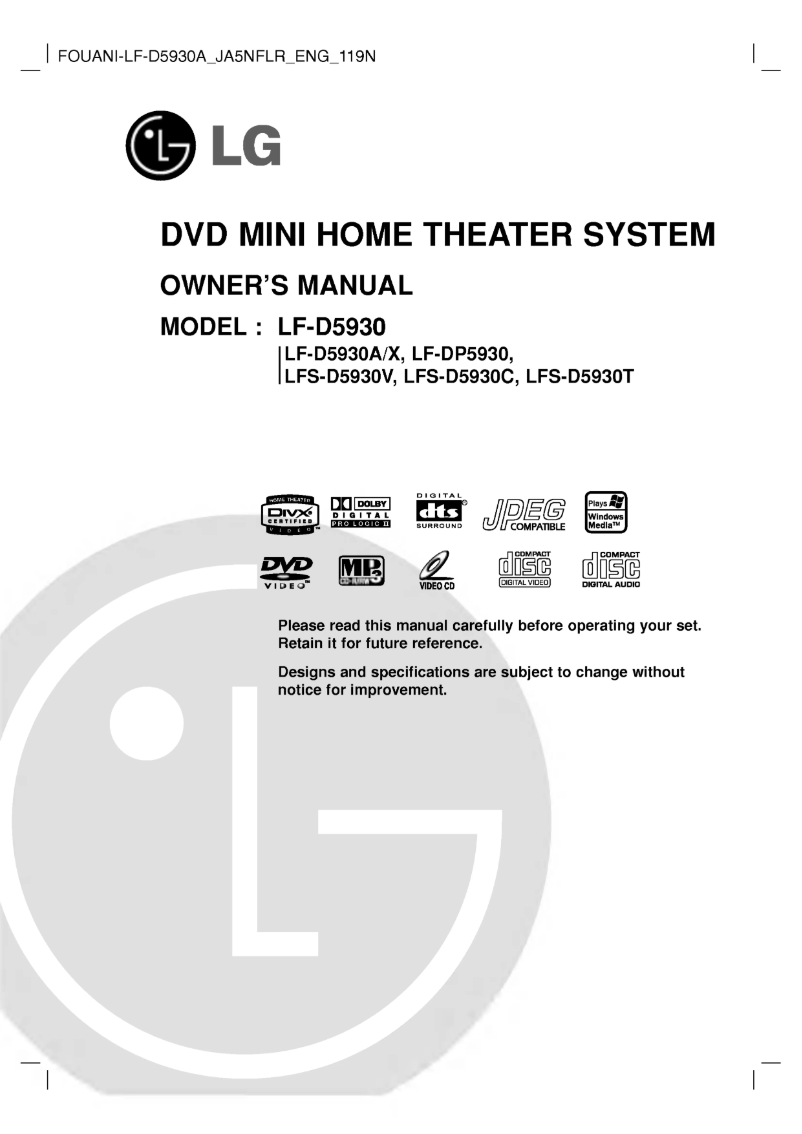 Page 1 de la notice Manuel utilisateur LG LF-DP5930