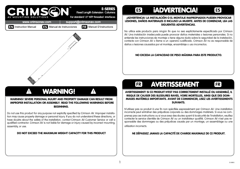 Page 1 de la notice Manuel utilisateur Crimson E10