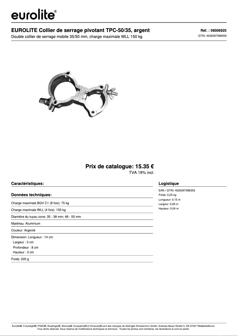 Page n°1 - Fiche technique Eurolite TPC-50