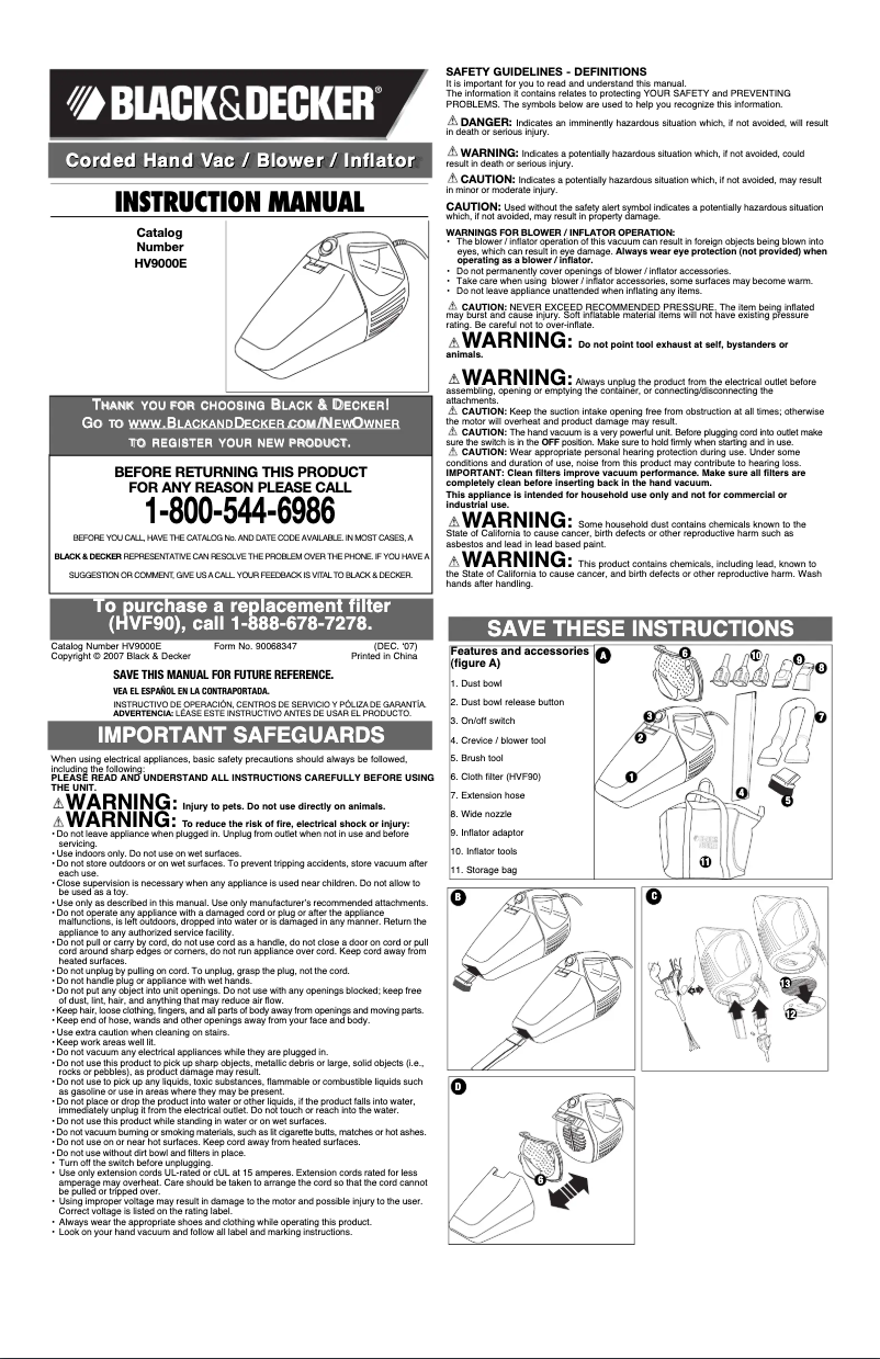 Page n°1 - Manuel utilisateur Black & Decker HV9000E