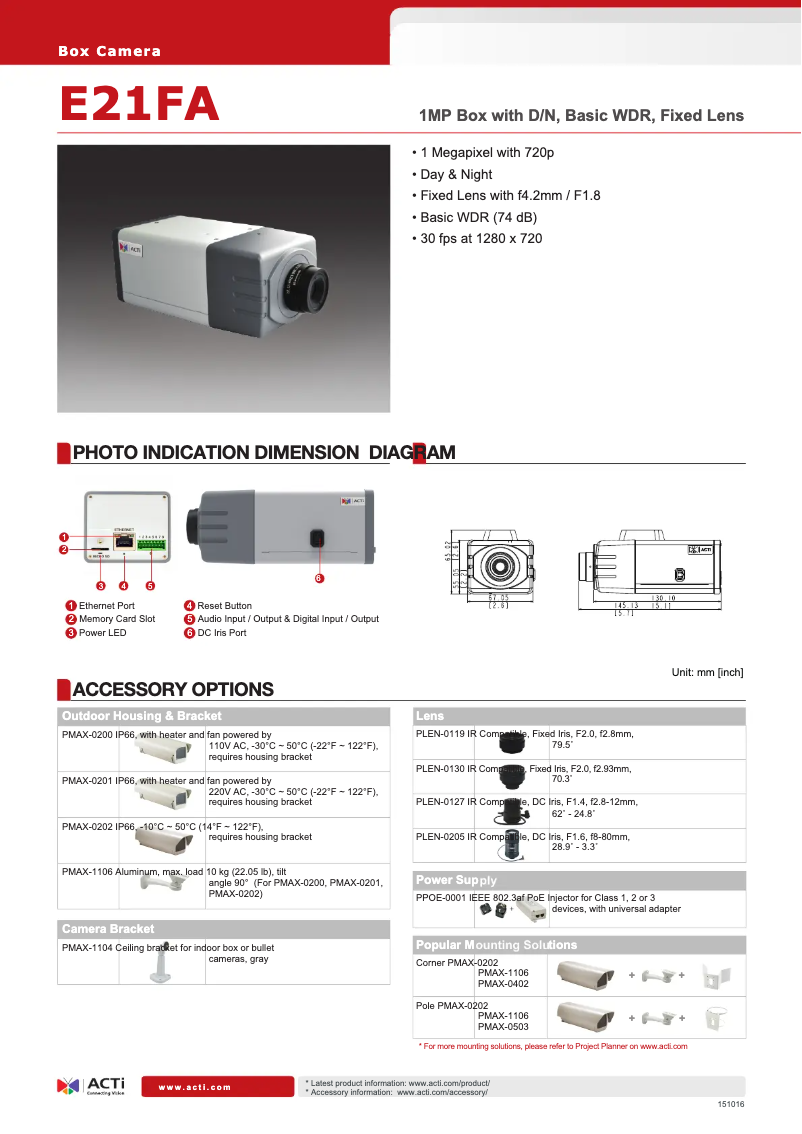Page 1 de la notice Fiche technique ACTi E21FA