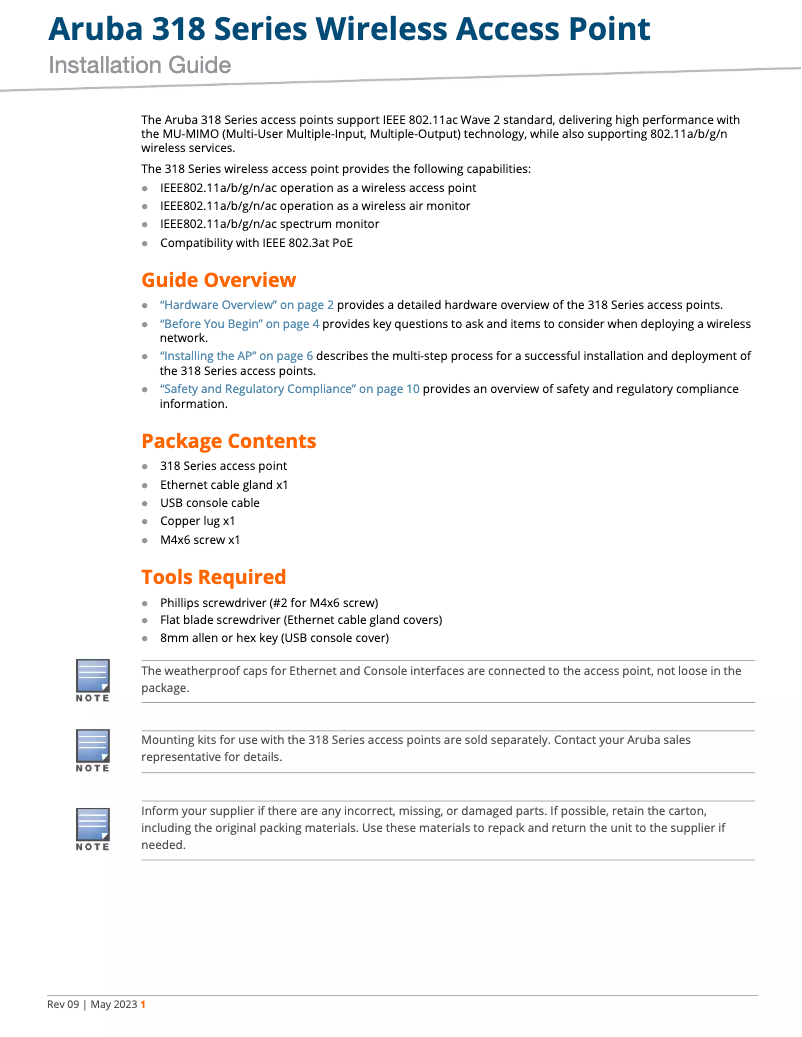 Page n°1 - Manuel utilisateur Aruba Aruba AP-318