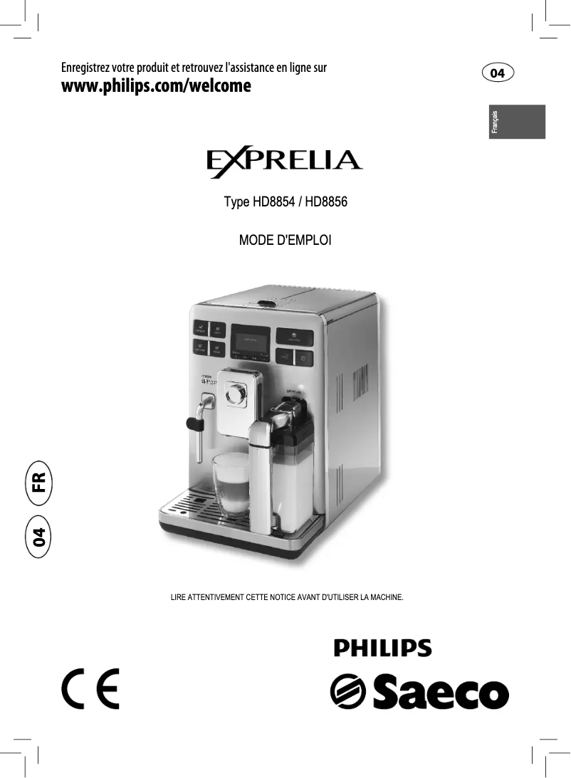 Page n°1 - Manuel utilisateur Philips Saeco Exprelia HD8856