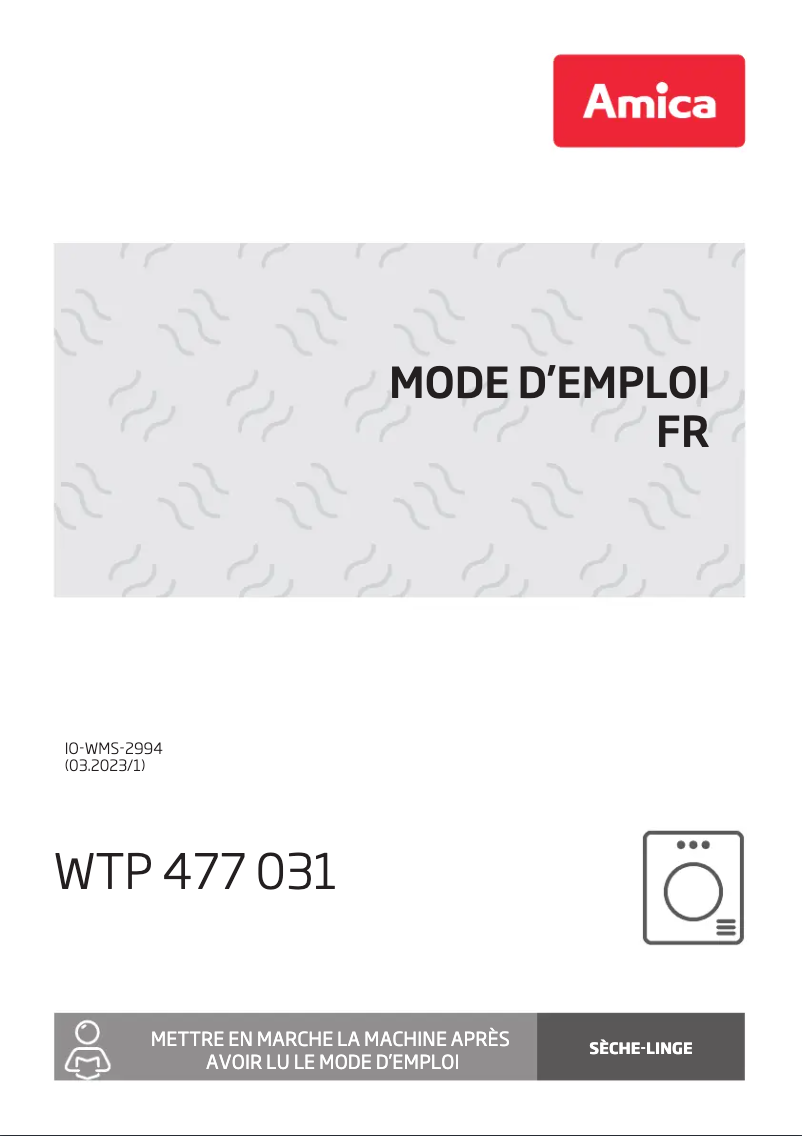 Page 1 de la notice Manuel utilisateur Amica WTP 477 031