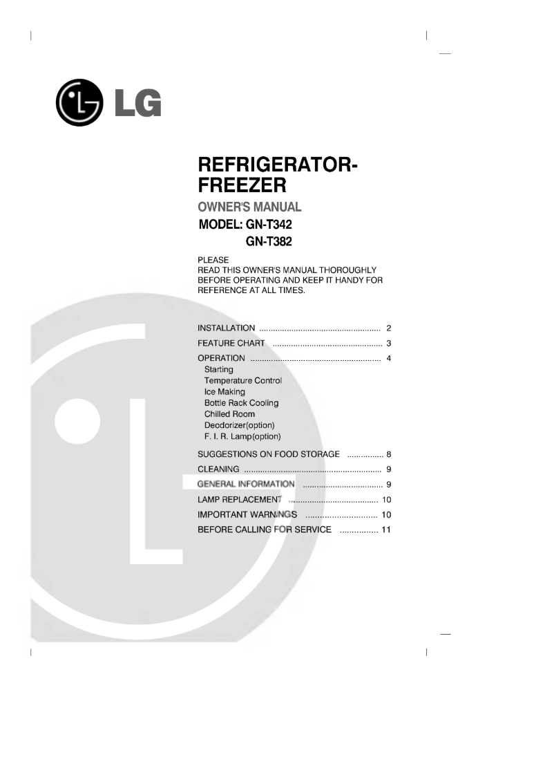 Page 1 de la notice Manuel utilisateur LG GN-T392QV