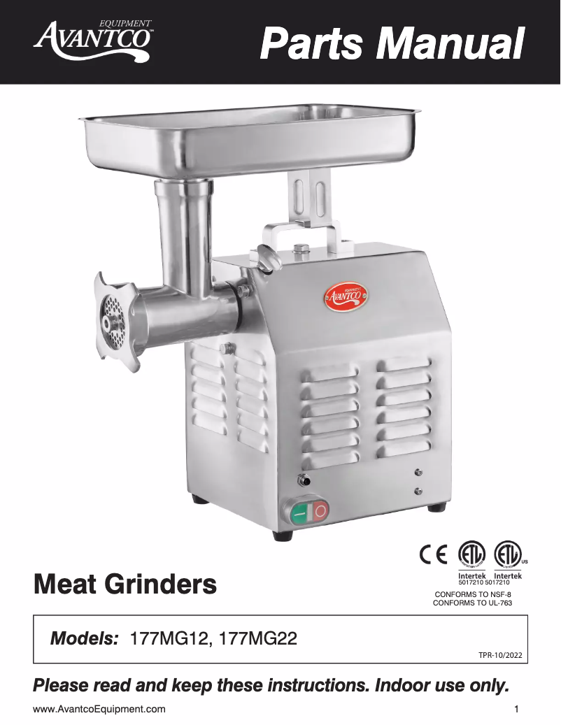 Página 1 del manual Manual de usuario Avantco 177MG22