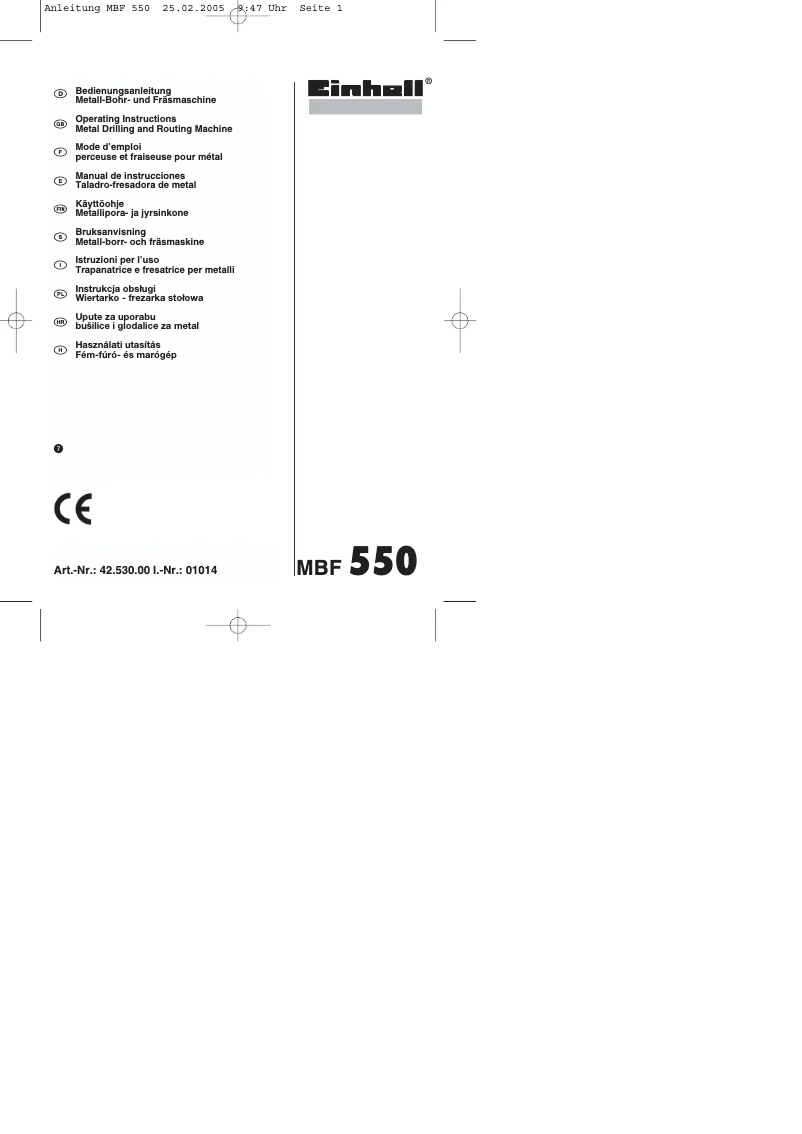 Page 1 de la notice Manuel utilisateur Einhell MBF 550