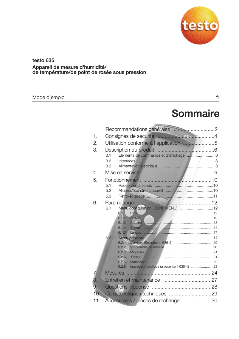 Page 1 de la notice Manuel utilisateur Testo 635-2