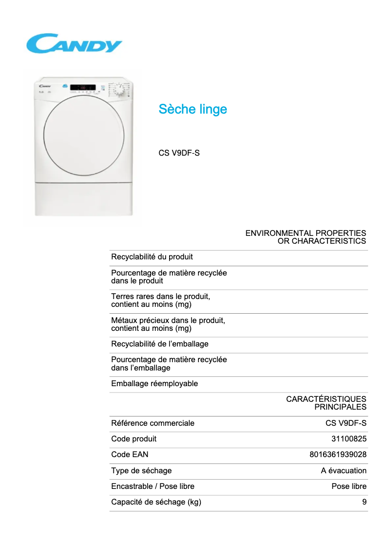 Image de la première page du manuel de l'appareil CS V9DF-S