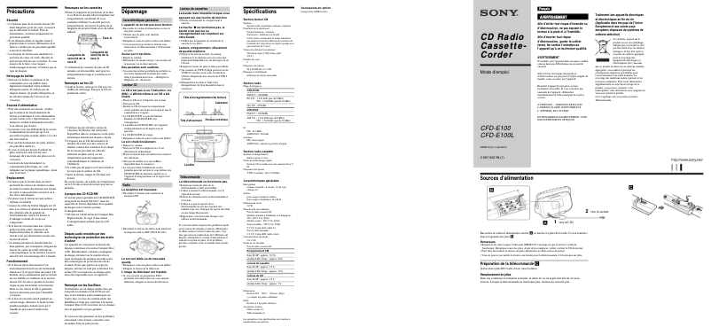 Page 1 de la notice Manuel utilisateur Sony CFD-E100L