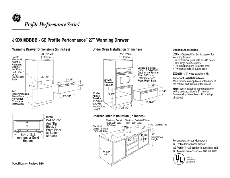 Page n°1 - Fiche technique GE Profile JKD910BBBB