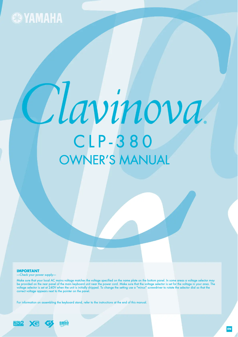 Page n°1 - Manuel utilisateur Yamaha Clavinova CLP-380