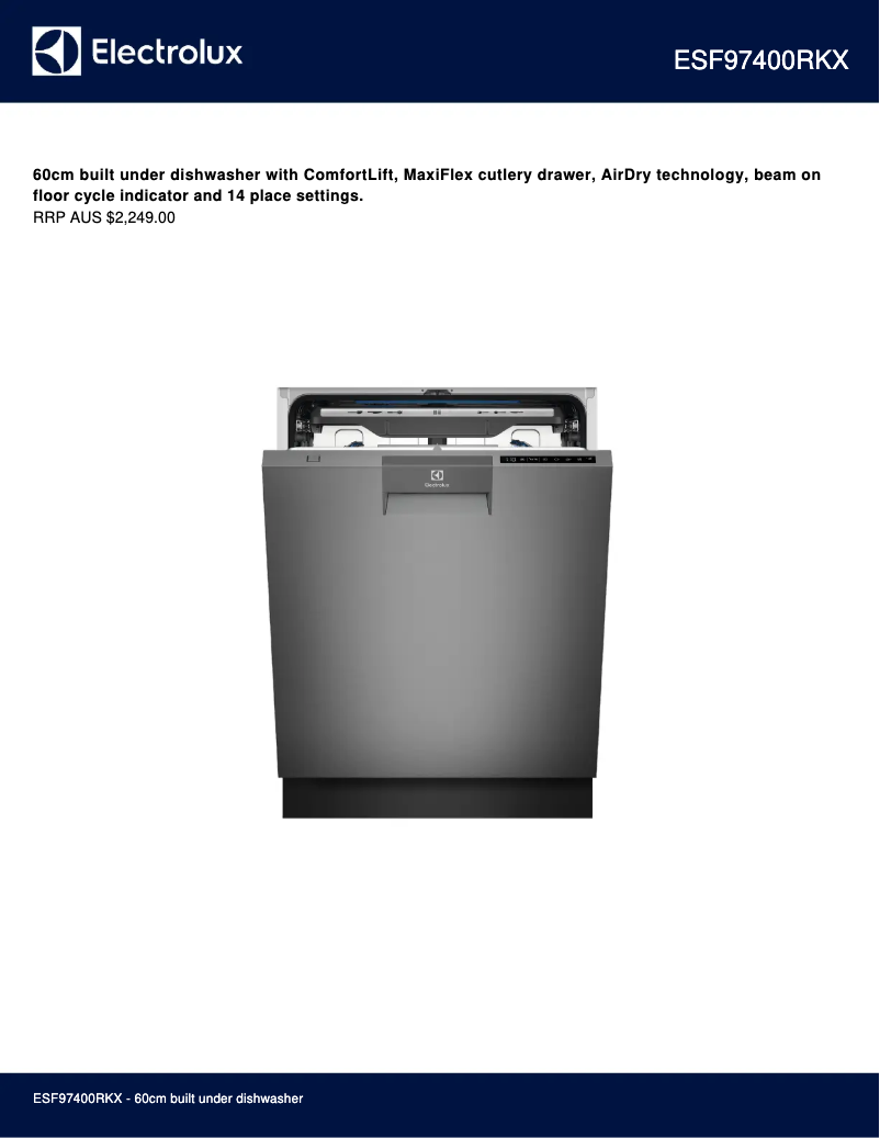 Page 1 de la notice Fiche technique Electrolux ESF97400RKX