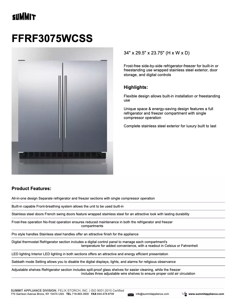 Image de la première page du manuel de l'appareil FFRF3075WC