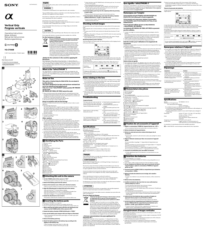 Image de la première page du manuel de l'appareil VG-C70AM