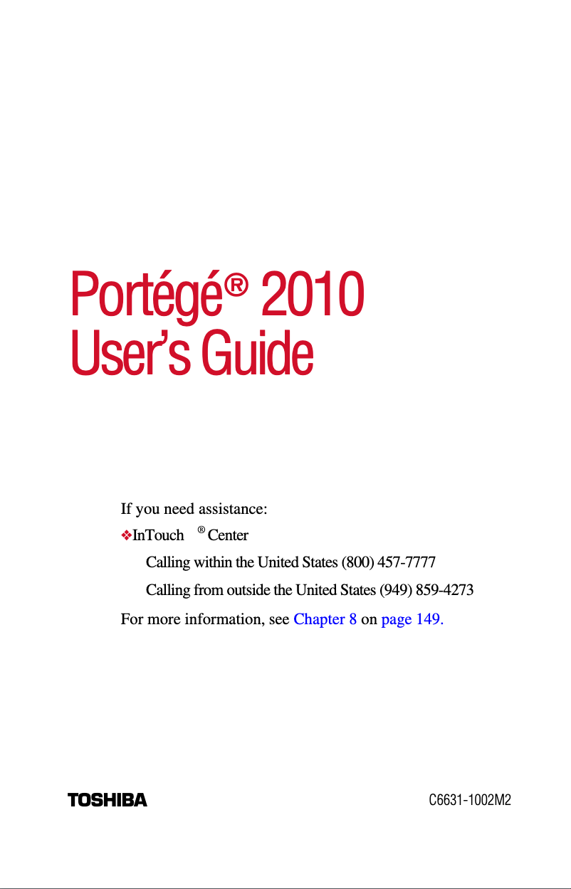 Image de la première page du manuel de l'appareil Portege 2010