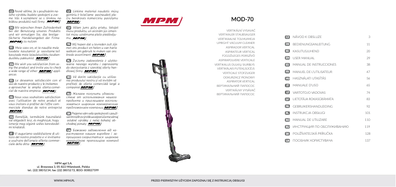 Page 1 de la notice Manuel utilisateur MPM MOD-70