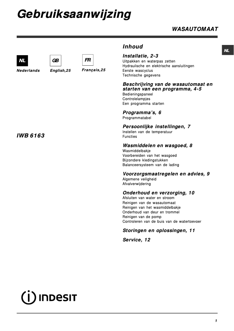 Image de la première page du manuel de l'appareil IWB 6163