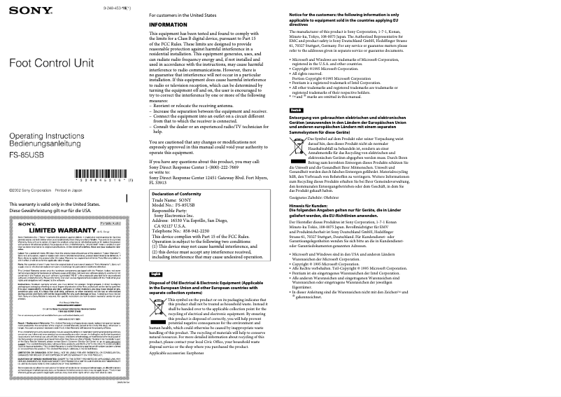 Página 1 del manual Manual de usuario Sony FS-85USB