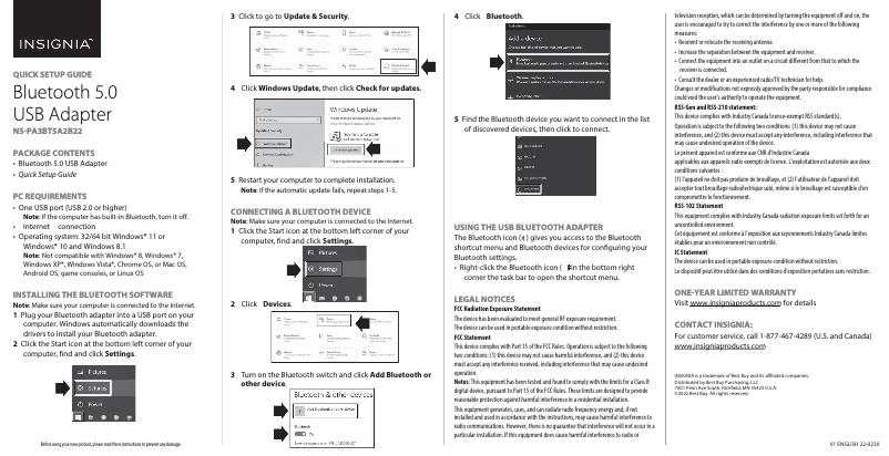 Page 1 de la notice Manuel utilisateur Insignia NS-PA3BT5A2B22