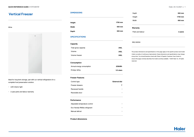 Página 1 del manual Guía de instalación Haier HVF238VW