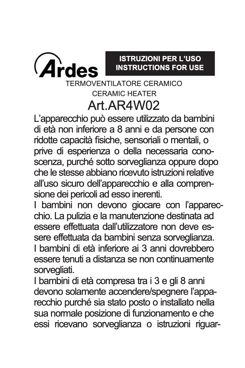Página 1 del manual Manual de usuario Ardes AR4W02