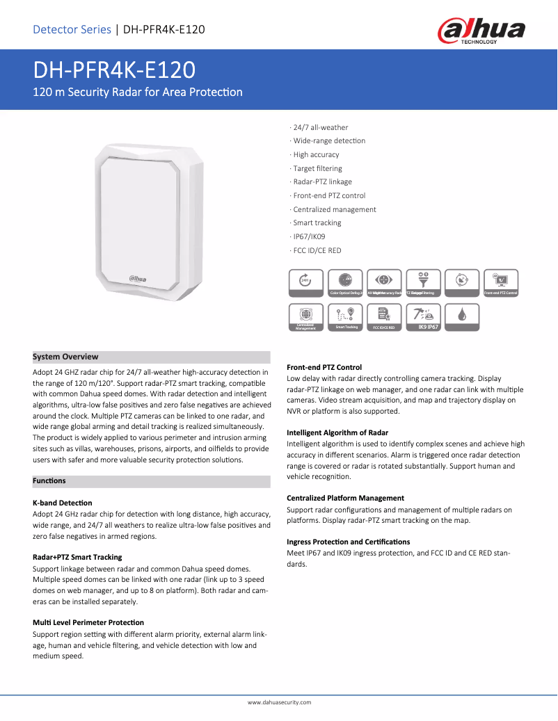 Page n°1 - Fiche technique Dahua Technology PFR4K-E120