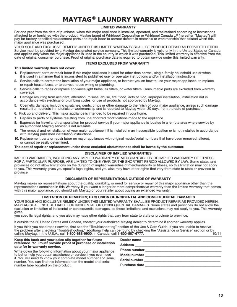 Page n°1 - Mode d'emploi Maytag MEDX655D
