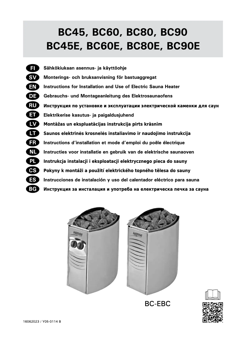Page n°1 - Manuel utilisateur Harvia Vega BC80E HCBE800400S