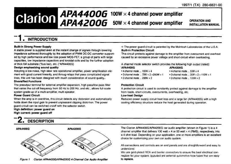 Page 1 de la notice Manuel utilisateur Clarion APA4200G